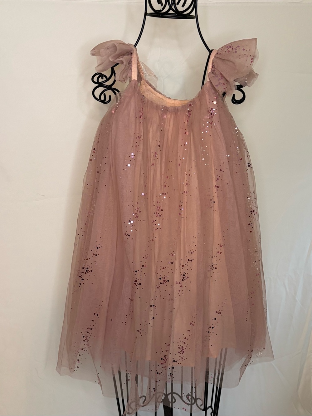 Girls Pink Sparkly Tulle Fairy Dress Sleeveless Glitter Party Dress Size 7/8